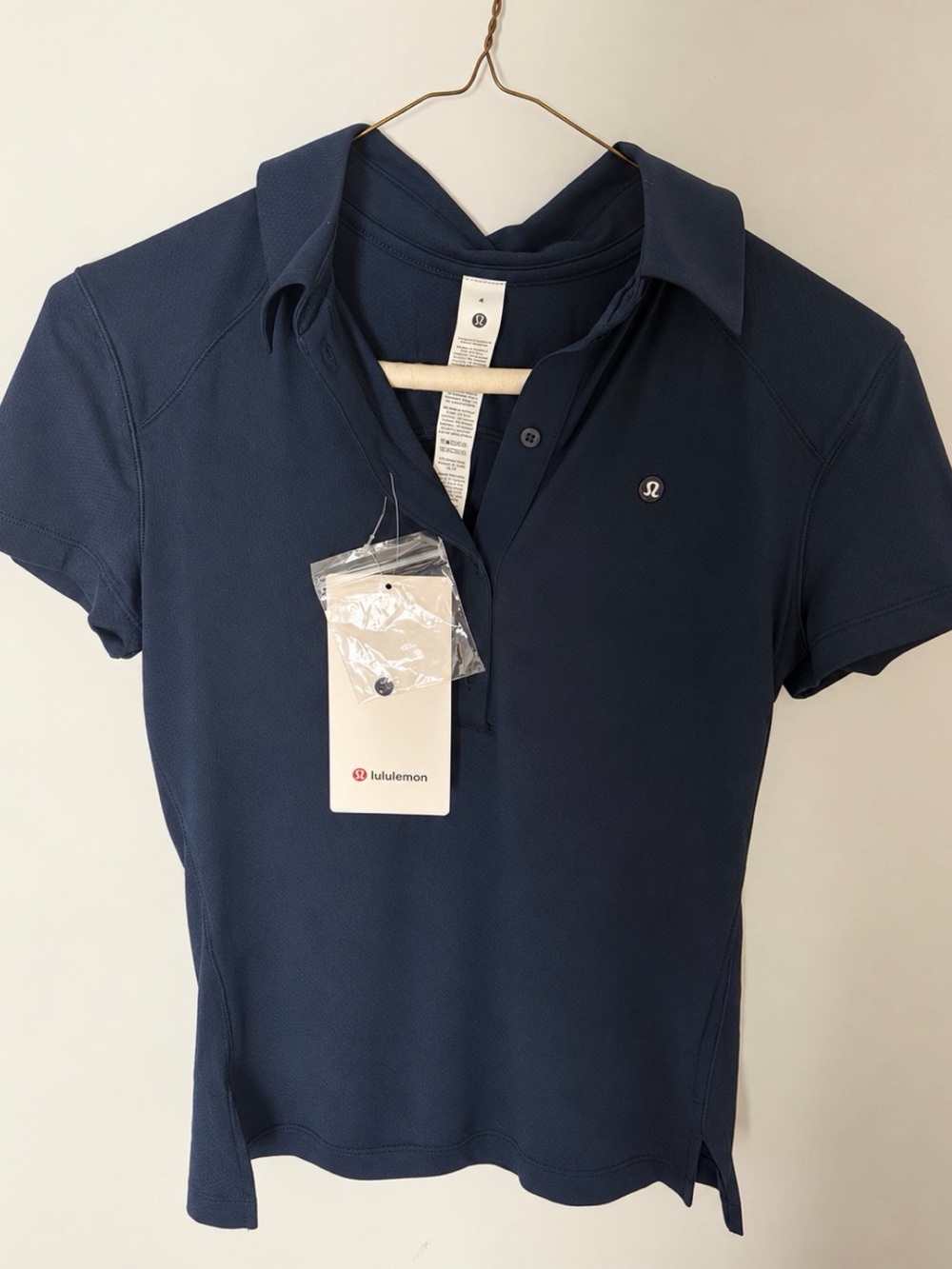 Lululemon Quick-Dry Short Sleeve Polo Straight Hem True Navy Size 4 NWT